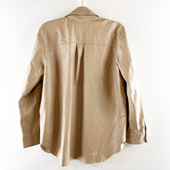 Blank NYC Faux Leather Long Sleeve Button-Front Shacket Tan Beige Small - Picture 4 of 5